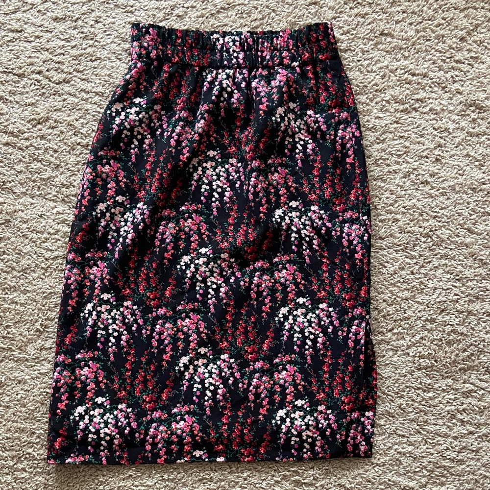 J. Crew Black Floral Pencil Skirt